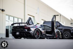 Lamborghini Aventador showcasing enhanced auto protection and stylish restyling after service at Speed & Tech Motoring in Sterling, VA.