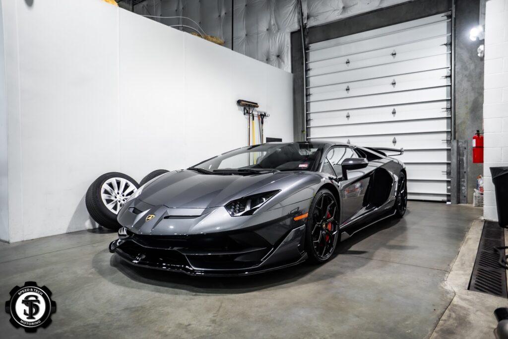 Lamborghini Aventador receiving the best Paint Protection Film and paint correction at Speed and Tech Motoring in Sterling, VA