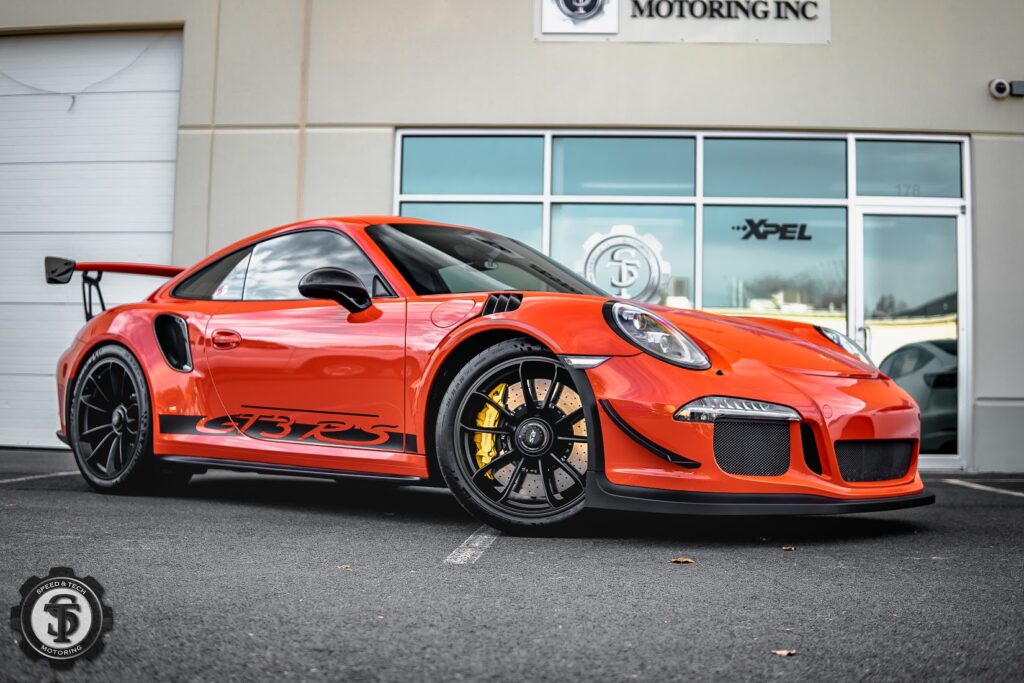 Porsche 911 GT3 RS showcasing enhanced protection and stylish restyling after service at Speed and Tech Motoring in Sterling, VA.