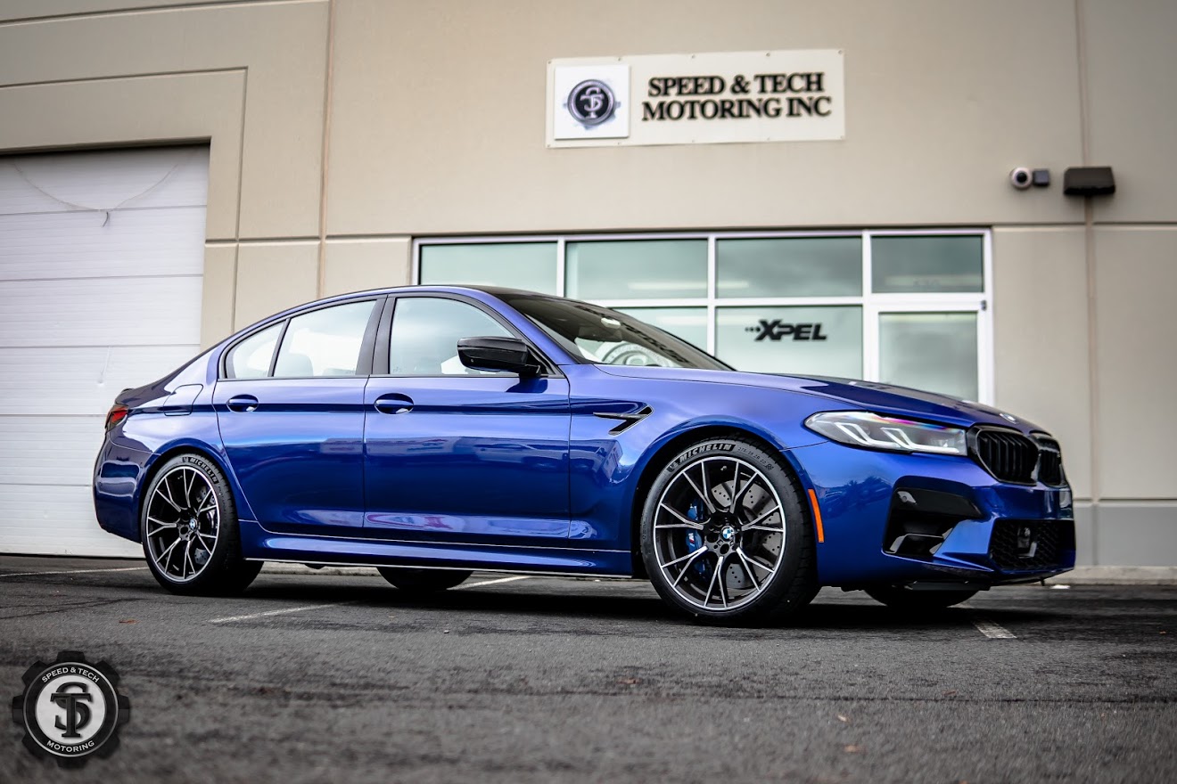 High-quality window tinting on a BMW M5 at Speed & Tech Motoring in Sterling, VA