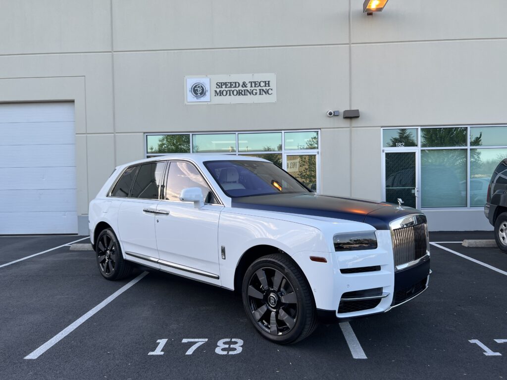 Rolls-Royce Cullinan showcasing premium auto protection and elegant restyling after service at Speed and Tech Motoring in Sterling, VA.