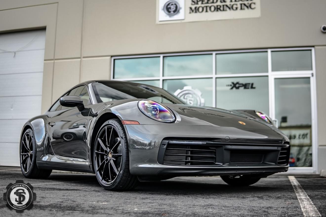 Porsche 911 receiving the best Paint Protection Film and window tinting at Speed & Tech Motoring in Sterling, VA